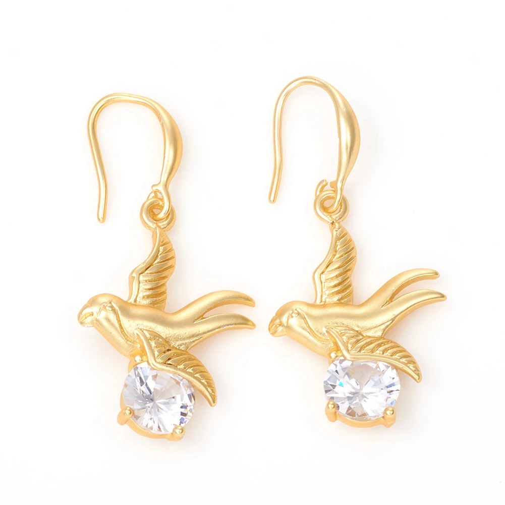 

Kissitty 5 Pairs Golden Bird Clear Cubic Zirconia Dangle Earring With Brass Findings For Women Hook Earrings Jewelry Findings