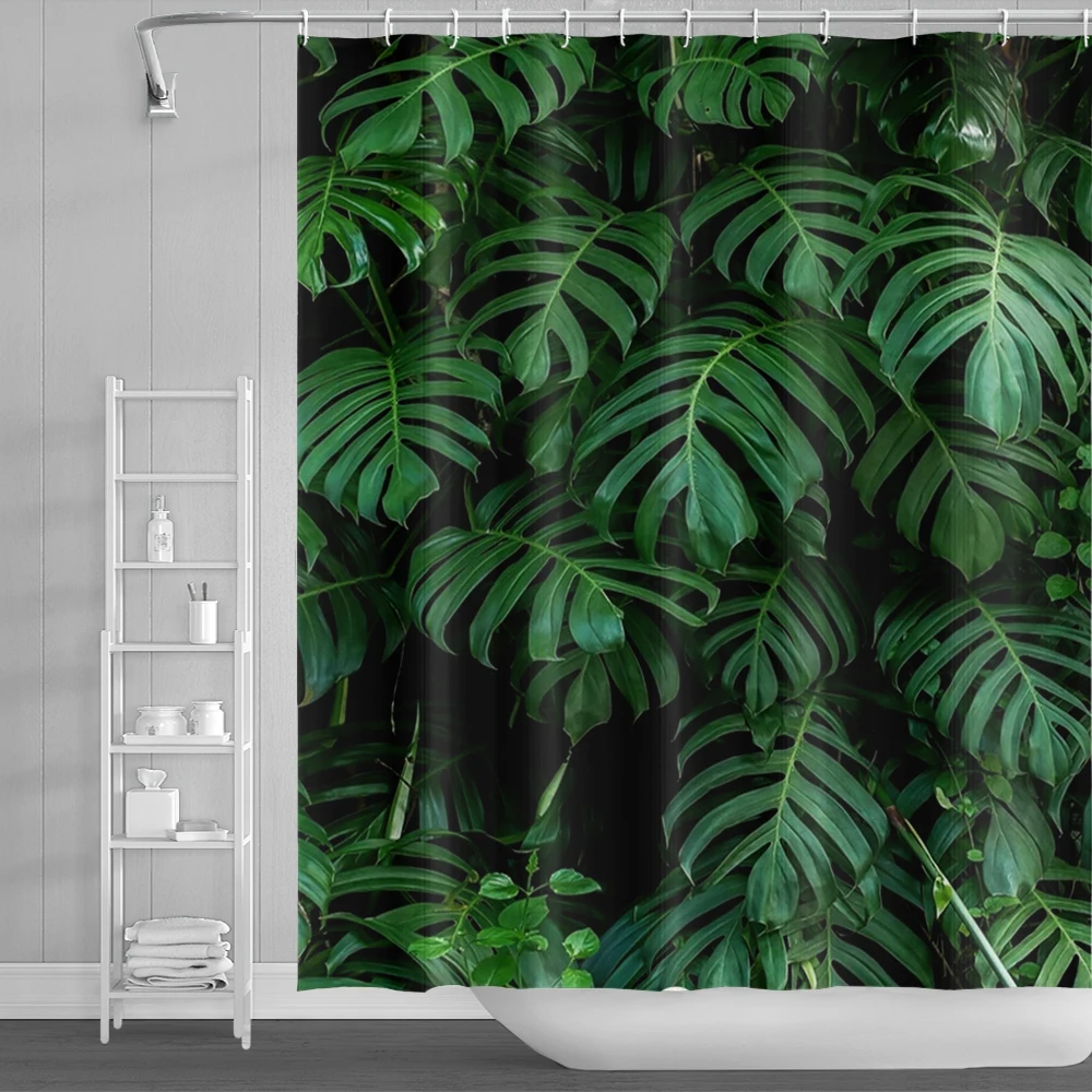 

Jungle Plant Tropical Palm Leaves On The Black White Geometric Background Reef Decorations180x180cm Waterproof Polyester