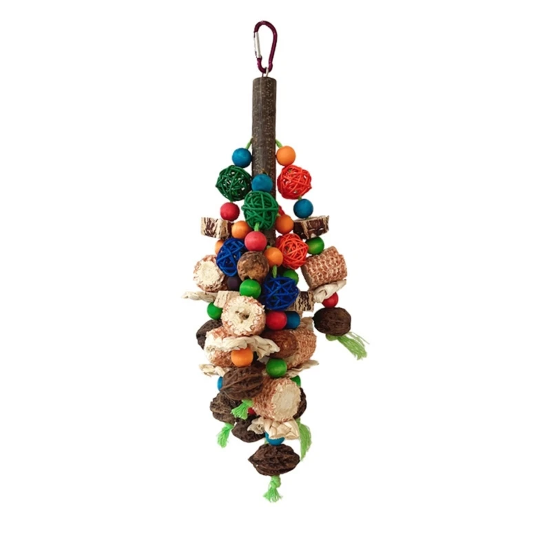 

Parrots Toy Birdcage Tearing Rope Toy Multi-Colored Wooden Block Chewing Toy for Medium Large Birds Birdcage Hanging Toy