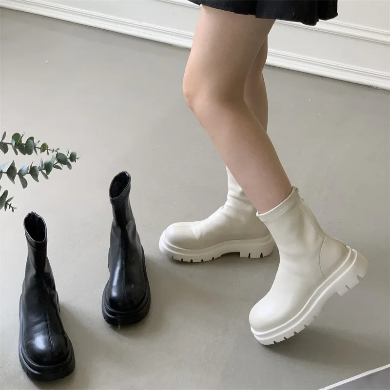 

2022 New Arrive Platform Shoes Women Boots Round Toe Zipper Autumn Winter Fashion Ankle Female Botines De Mujer Sexy