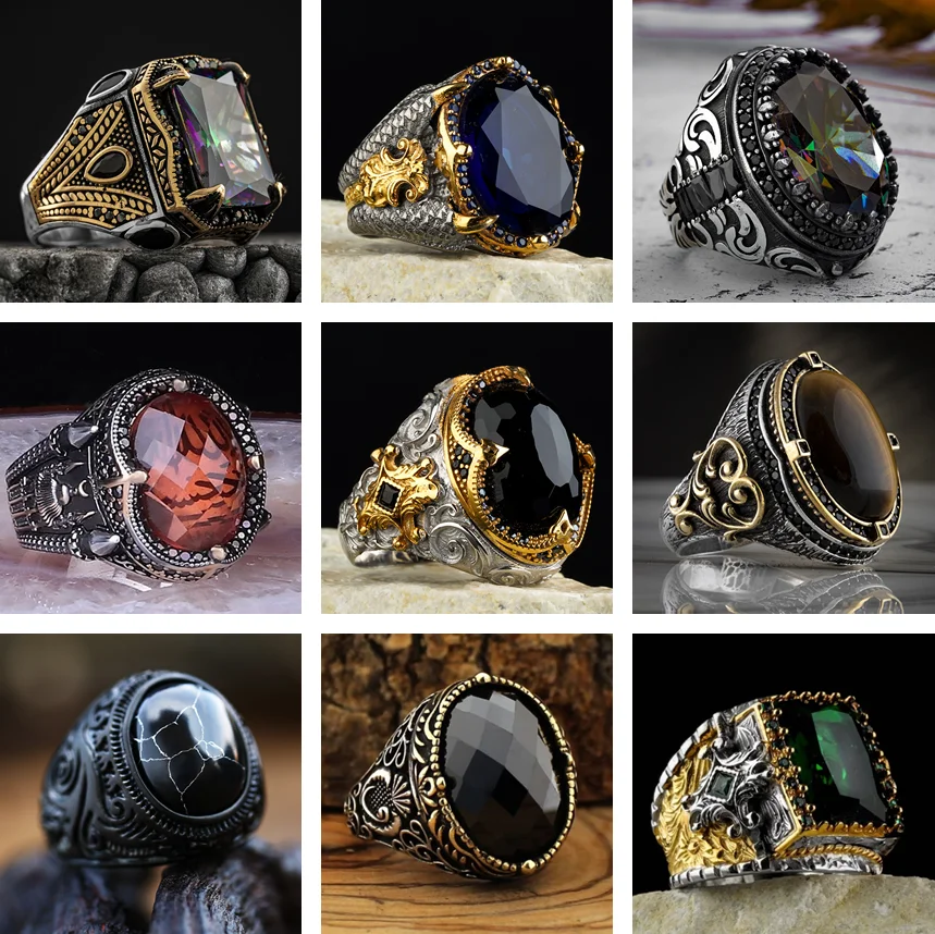 

New Copper Material Open Adjustable Ring Amber Gemstone Personality High Jewelry Fashion Luxury Business Men's High-end Ring