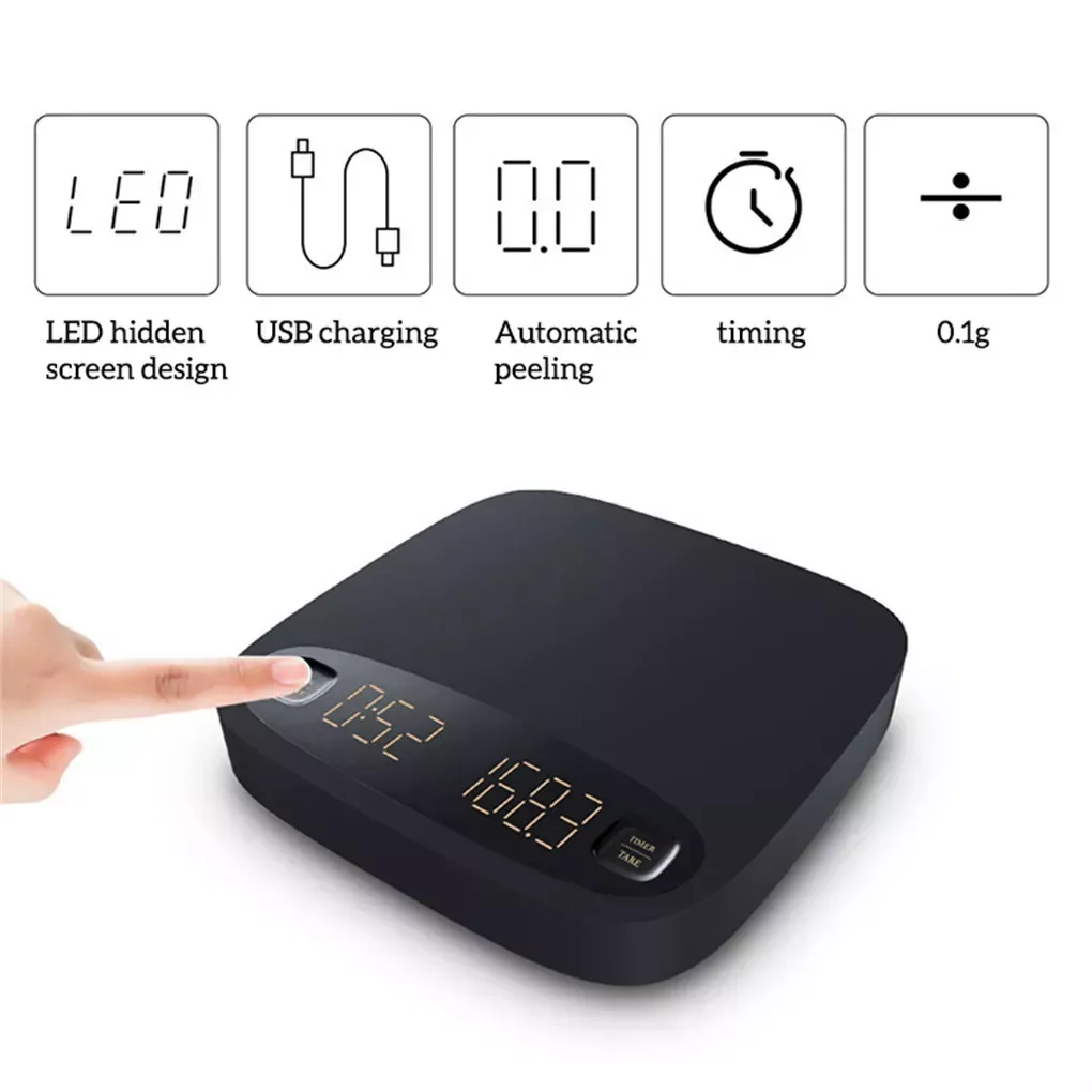 

Kitchen Electronic Coffee Scale2000g/0.1g Smart Rechargeable Timer LCD Display Weighing Household Food Tools Cooking