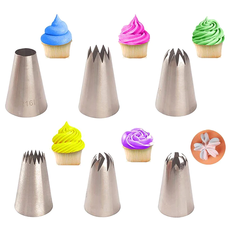 

6Pcs/Set Extra Large Stainless Steel Icing Piping Nozzles Cake Cream Decoration Tips Set Baking Tools