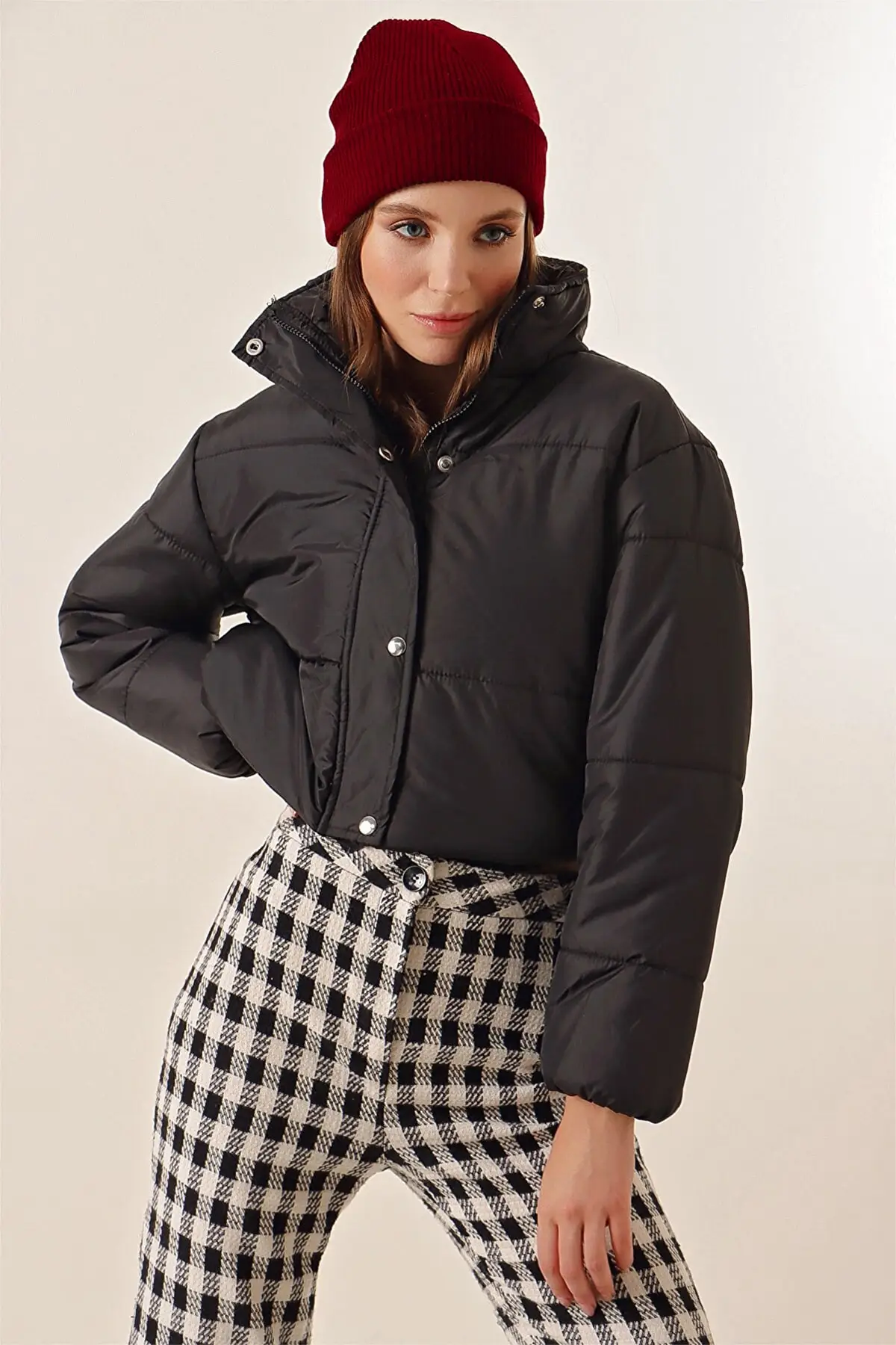 

Women's Crop Inflatable Coat P21w110-6315-1 Personalized Design
