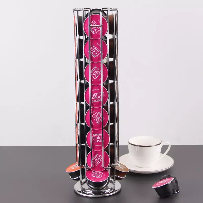 

Storage 32PCS Dolce Gusto Stand Display Rack Rotatable Coffee Pods Plating Holder Fashion Capsule High-Capacity Silver Rack