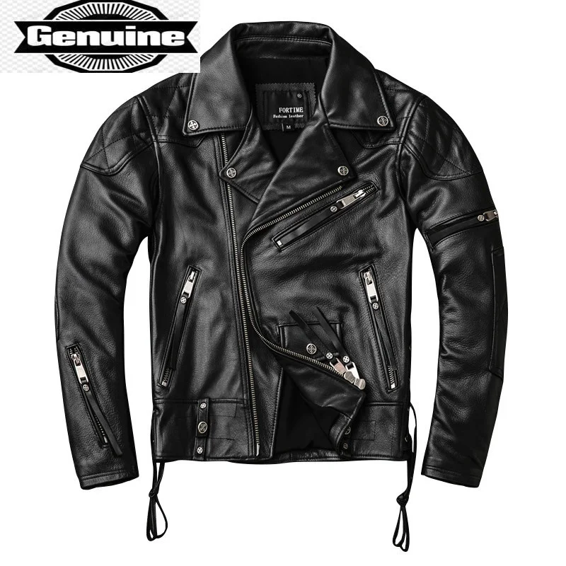

Cow Genuine Leather Jacket Men Leather Coat Biker Motorcycle Jacket Spring Autumn Short Mens Leather Jackets KJ3113