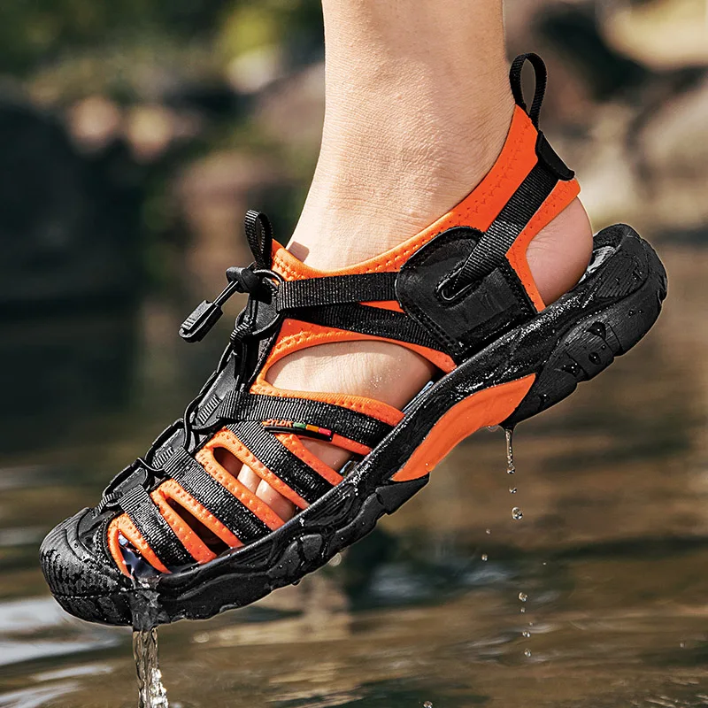 

New Summer Genuine Leather Men Sandals Fashion Design Breathable Casual Shoes Men Soft Bottom Outdoor Beach Sandals Big Size 48