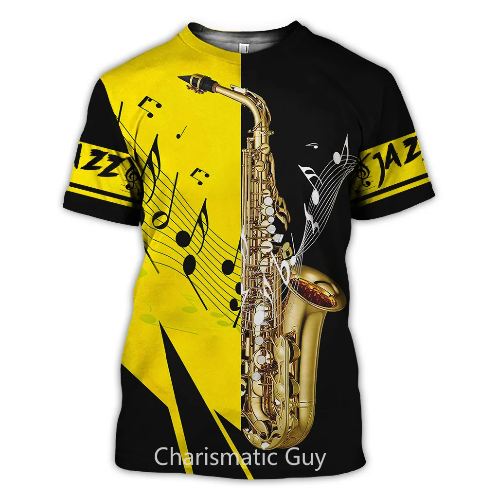 2022 Men T-shirt Alto Tenor Bass Saxophone Graphic Black Piano Music Short Sleeve Hip Hop Oversized Fashion Casual Tops Tees