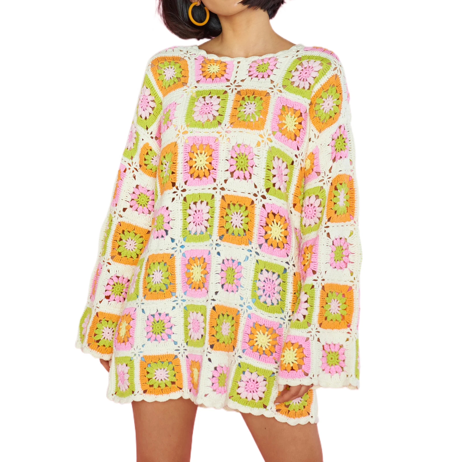 

Women Y2K Kawaii Harajuku Sweater Crewneck Fairycore Grunge Hollow Out Knit Pullovers Retro Smock Hole Broken Chic Tops