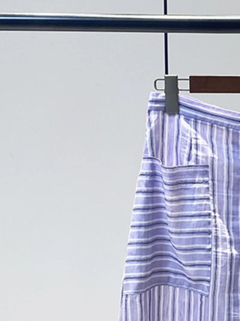 

Женская юбка-годе средней длины, фиолетовая однобортная юбка в полоску с высокой талией и оборками, Женская юбка с большими карманами, лето 2023