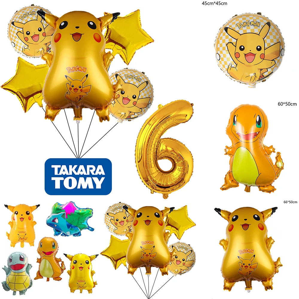 

6pcs Number 0-9 Pikachu Figures Foil Balloons Set Pokemon Go Anime Charmander Balloons Children Toys Party Decorations Supplies