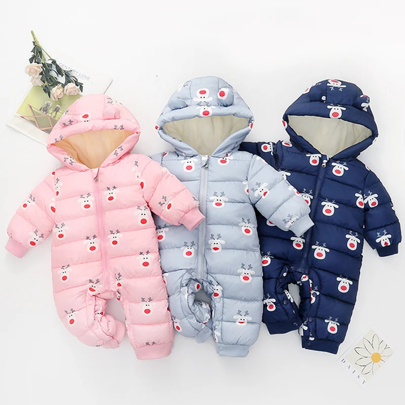 

Baby Winter Rompers Cartoon Deer Hooded Jumpsuits for Newborn Girls Snowsuit Toddler Overalls Boys Coat Baby Clothes Costume