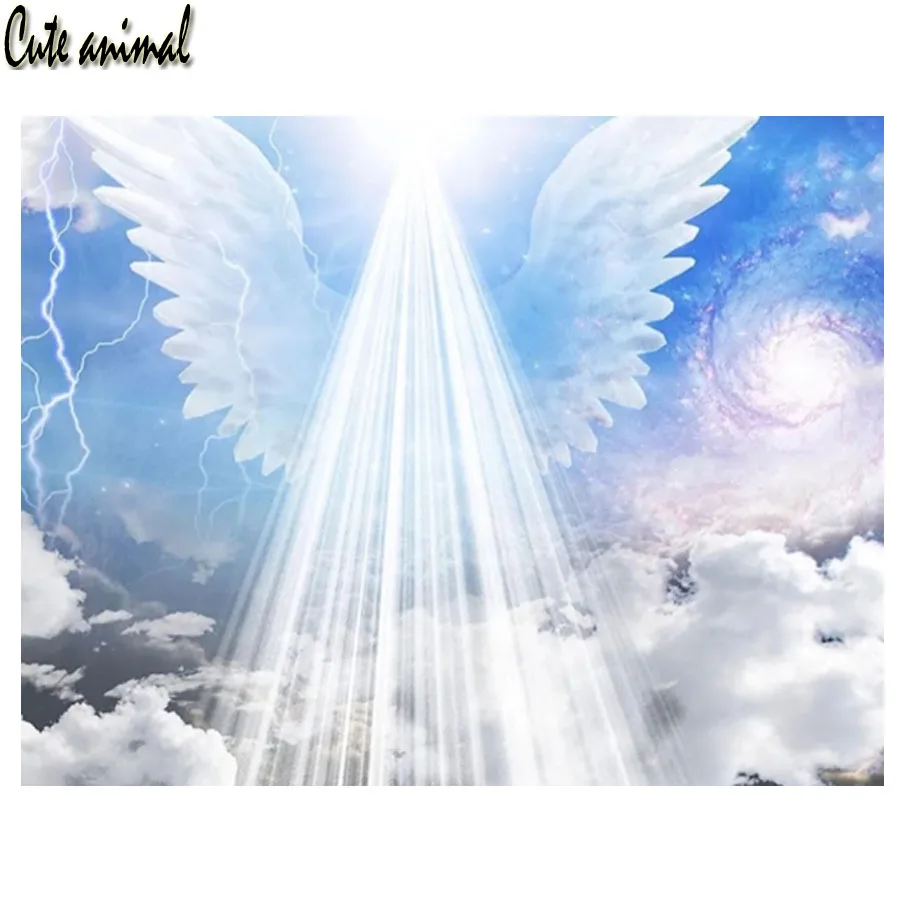 

Алмазная 5D картина «сделай сам», подарок ручной работы, белые крылья ангела, перья, картина с солнечным светом, алмазная вышивка, мозаика, вы...