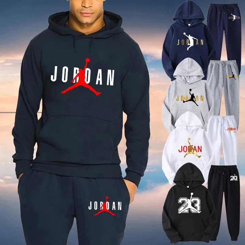 

Men's Tracksuit Fashion Printed Hoodie + Sweatpants Set Pullover Hooded Tops 2PCS Jogging Sport Kit Man Outdoor Casual Outwear