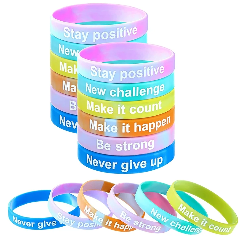 

Top!-48 Pieces Inspirational Bracelets Colorful Motivational Wristbands For Kids Student Party Supplies