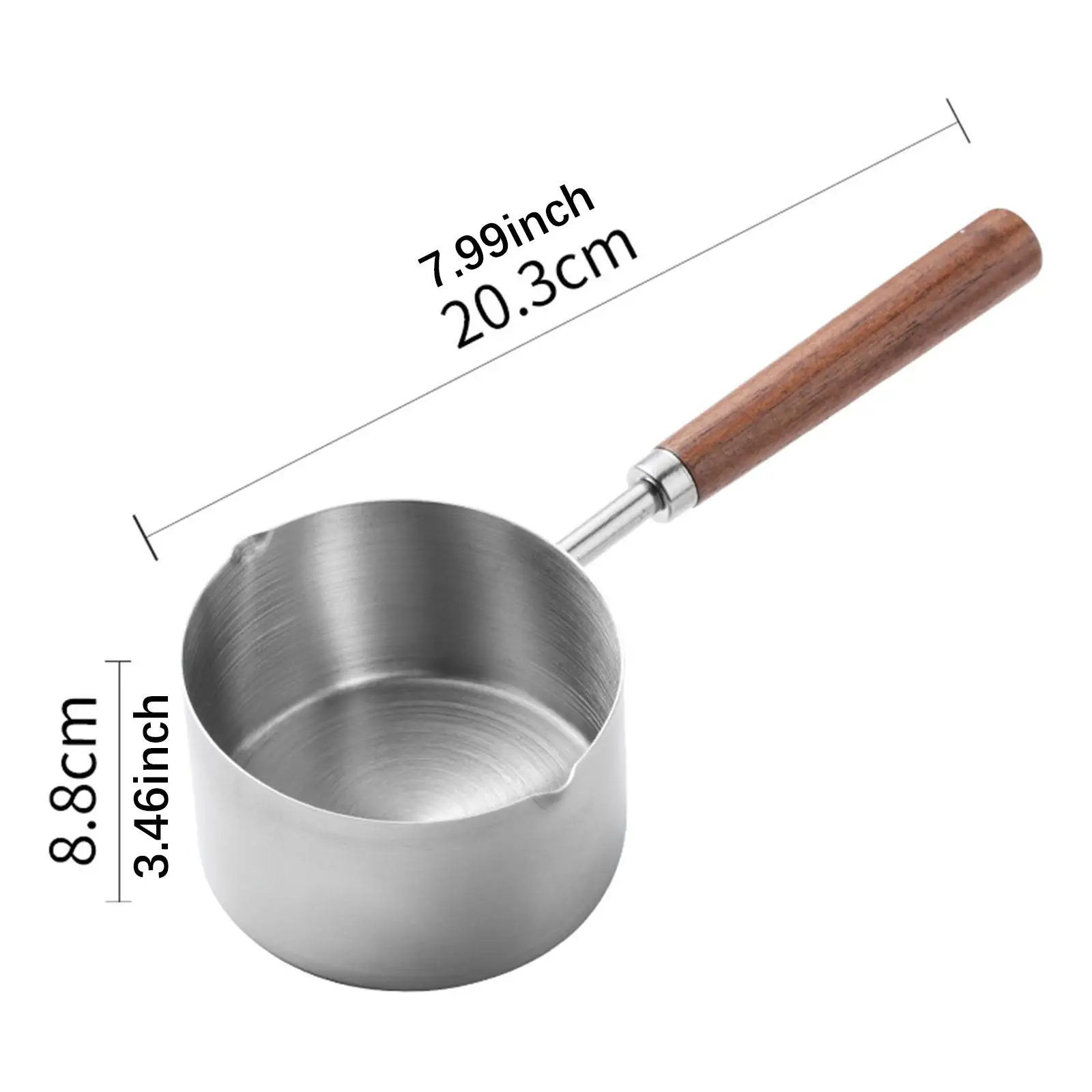 Hot Oil Small Pot Anti Scald Wood Handle Stainless Steel Milk Pancake for Camping Kitchen Home RV Travel Heating Soup