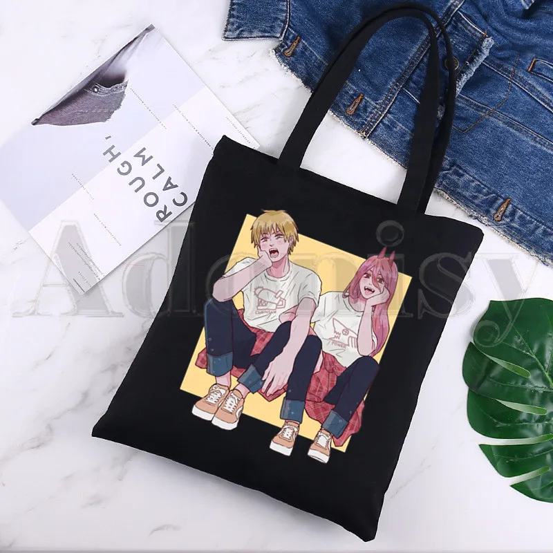 

Chainsaw Man Manga Pochita Makima Kawaii Graphic Capacity Storage Handbag Shoulder Bag Tote Reusable Student Bookbag