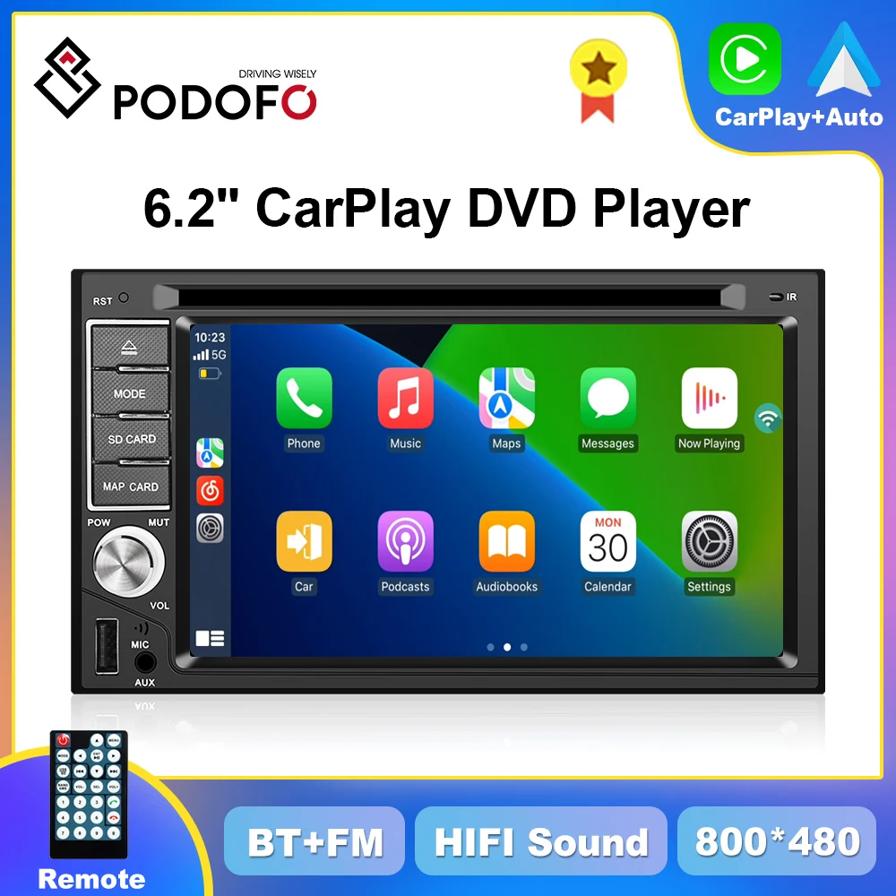 

Автомобильный DVD-плеер Podofo CarPlay, 6,2 дюйма, 2din, MP5, универсальный стерео, Android, BT, SWC, FM-радио для VW, Honda, Nissan, Toyota