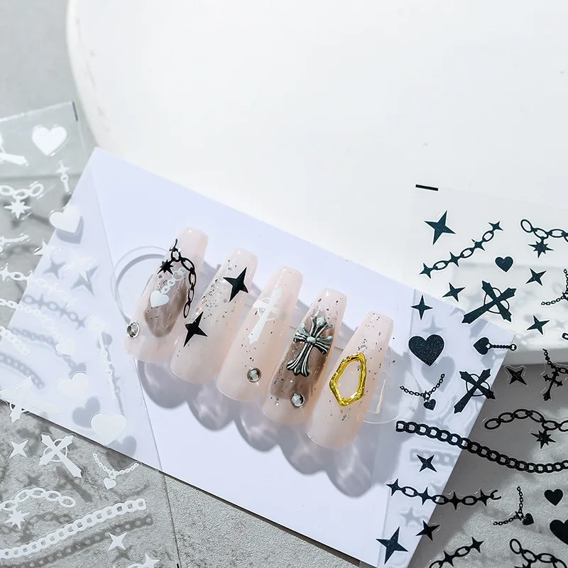 

Punk Style Black & White Cross Pattern Nail Sticker 5D DIY Matte Design Nail Art Decoration Accessories For Nail Supplies