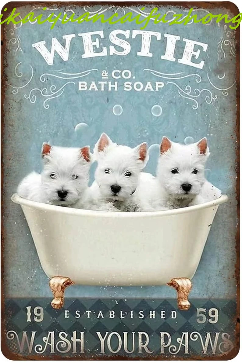 Металлическая жестяная вывеска Собака Ретро Westie Co.Bath Мыло Умыйте лапы Забавный