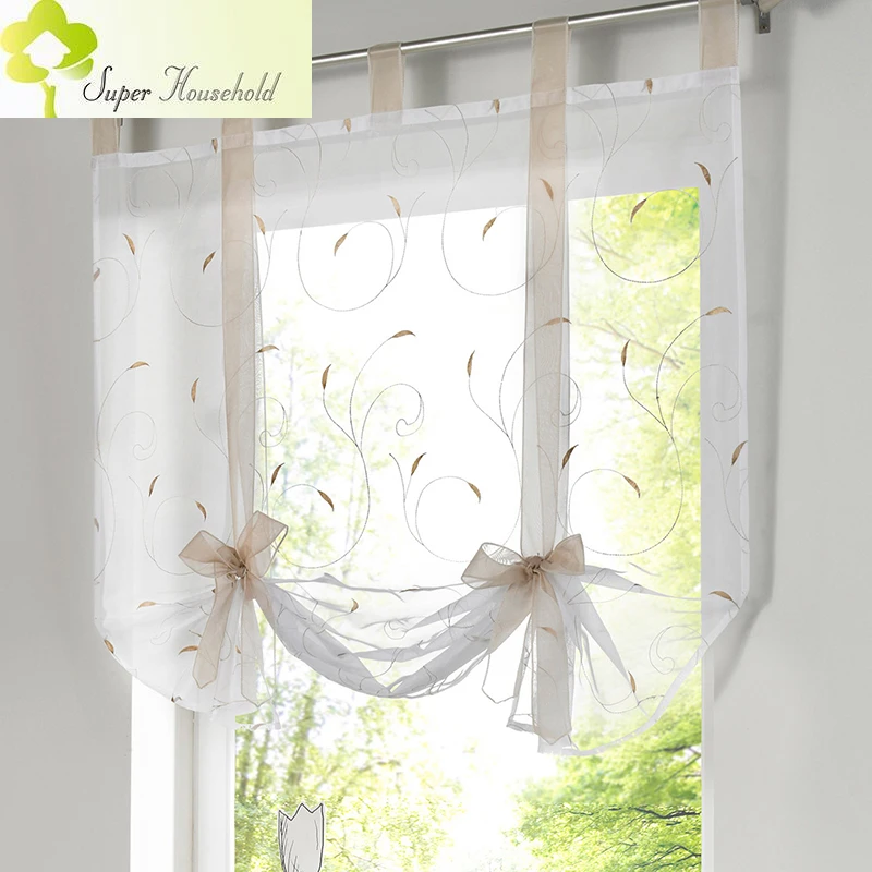 Simple All-match Embroidered Window Floral Short Curtains Roman Blinds For Living Room Fashion Kitchen Tulle Curtain Door Louver
