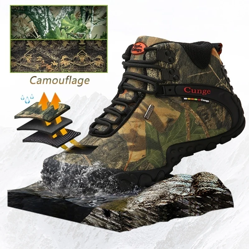 New Men Military Tactical Boots High Top Camouflage Hiking Shoes  Men Waterproof Durable Outdoor Trekking Men's Hunting Boots