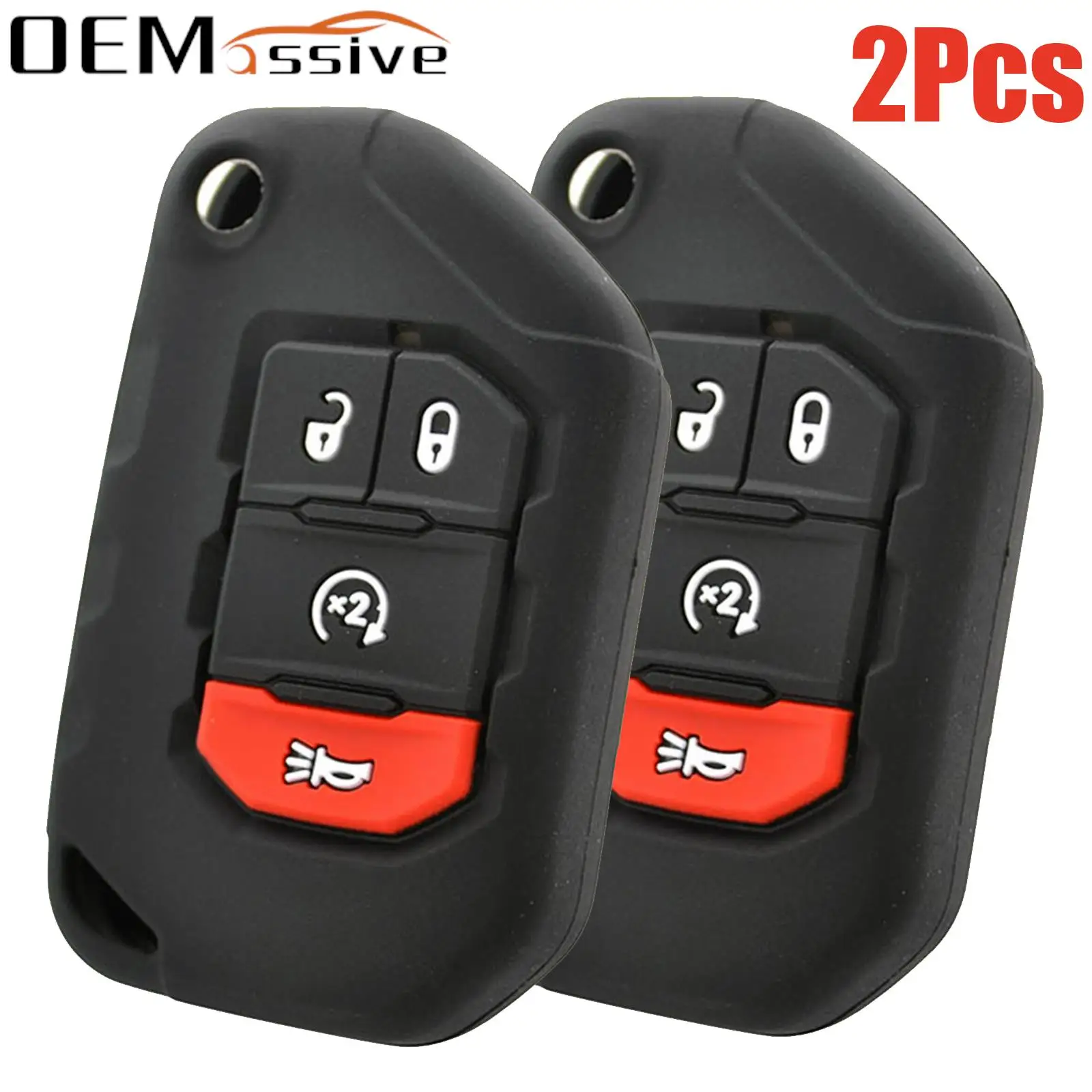 

2Pcs Silicone Car Flip Key Cover Remote Fob Case For Jeep Wrangler Gladiator 2018 2019 2020 2021 2022 Shell Jacket Protector