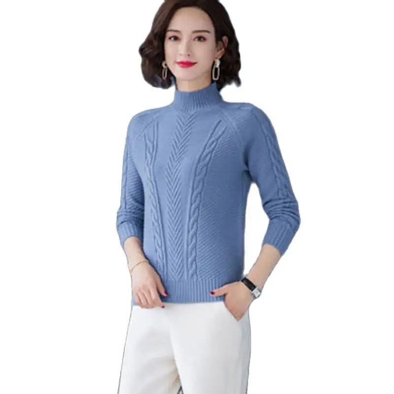 

Cashmere Shirt Women's Autumn And Winter Knitted Solid Color Ribbed Sweater Largesize Loose Half Turtleneck Bottoming Sweater