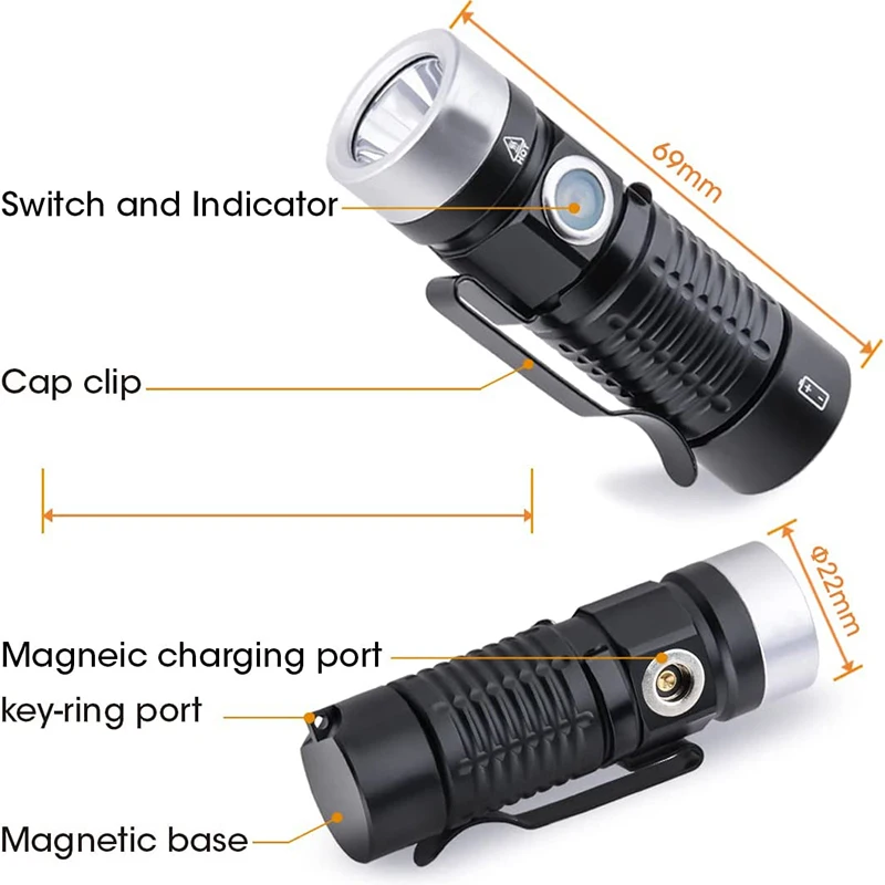 Магнитный перезаряжаемый фонарик EDC 500 люмен для ежедневного использования с