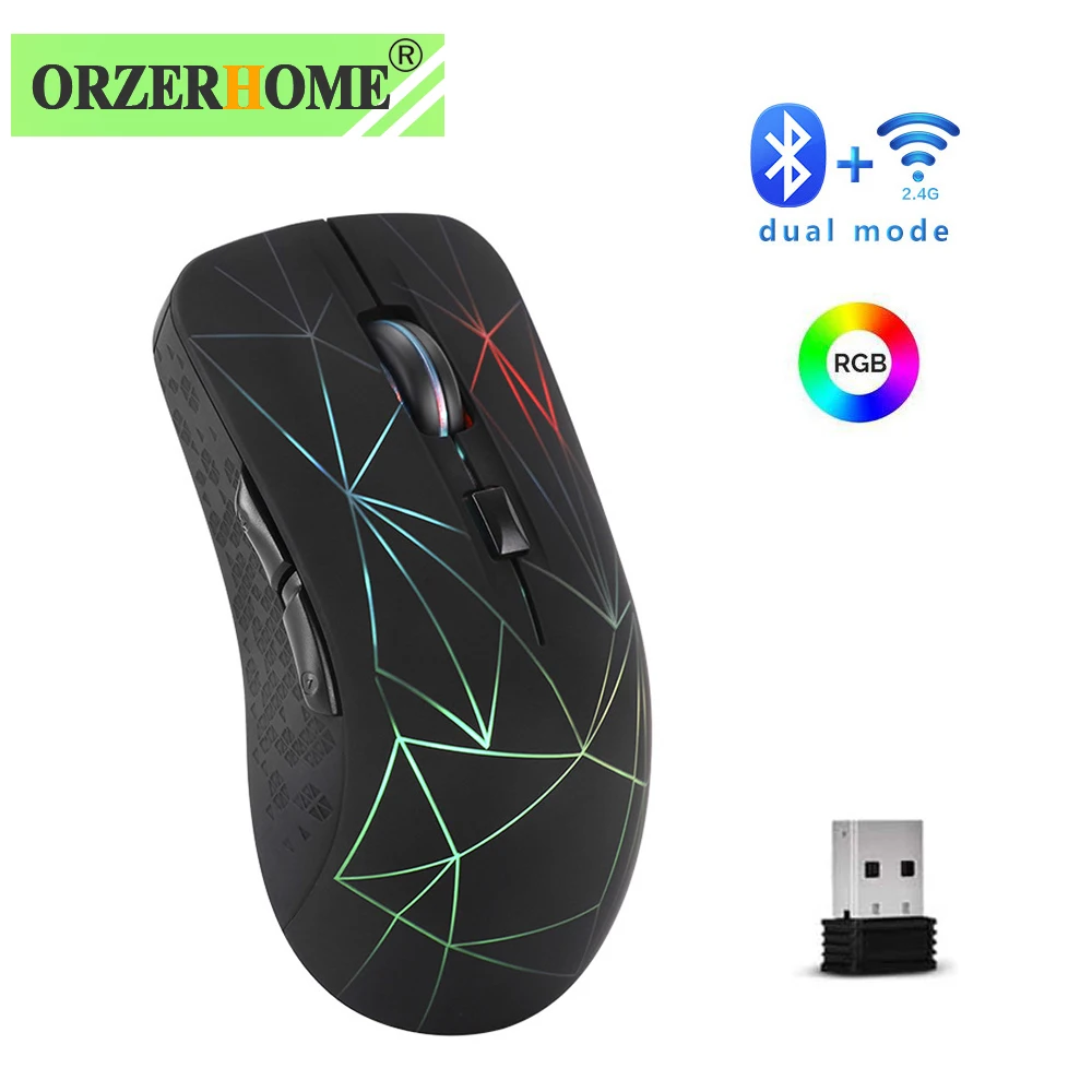 

Игровая мышь ORZERHOME RGB Bluetooth 5,1, перезаряжаемая Беспроводная Двухрежимная 2,4 ГГц мышь с USB-приемником, геймерская портативная мышь