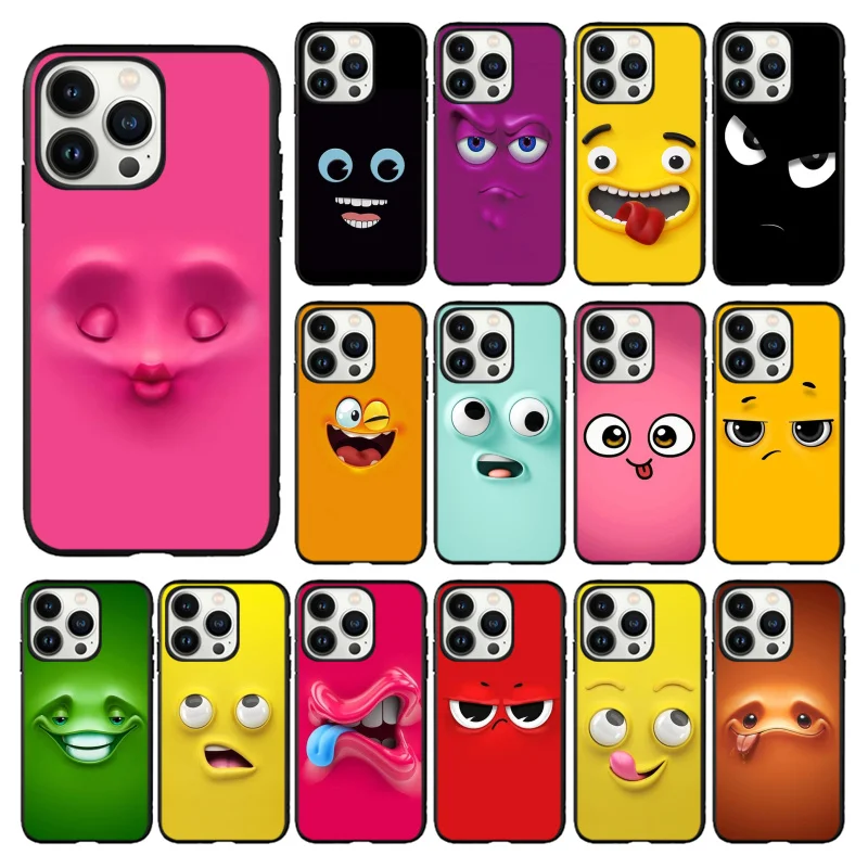 

Funny Face Phone Case for iPhone 14 13 12 11 Pro MAX X XS Max XR Mini SE 7 8 Plus Black Funda Coque Case