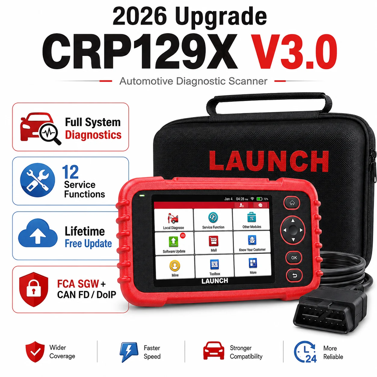 Фото Диагностический сканер LAUNCH CRP129X V3.0, считыватель кодов для 4 систем, 12 сервисных функций сброса, AutoVIN, бесплатное обновление Wi-Fi на всю жизнь №1