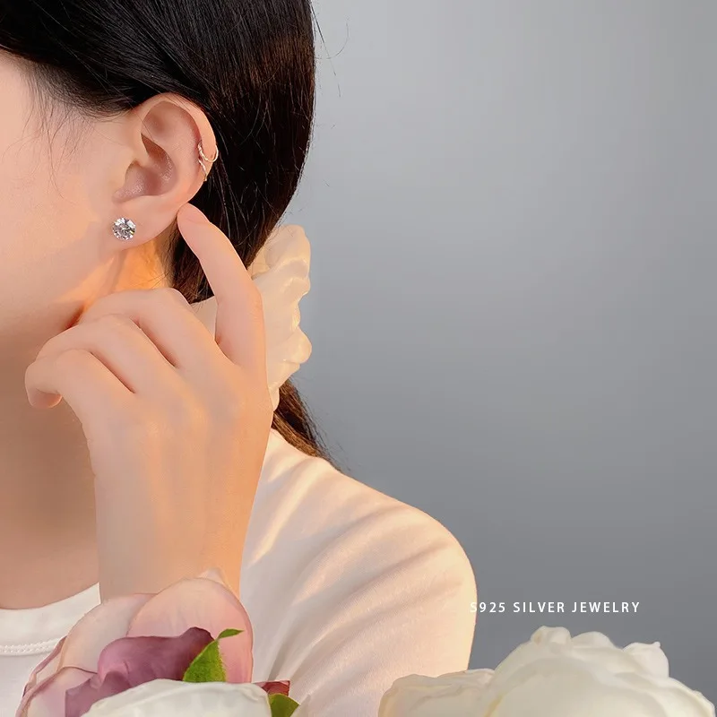 SA SILVERAGE стерлингового серебра 925 пробы мини-серьги-гвоздики с кубическим