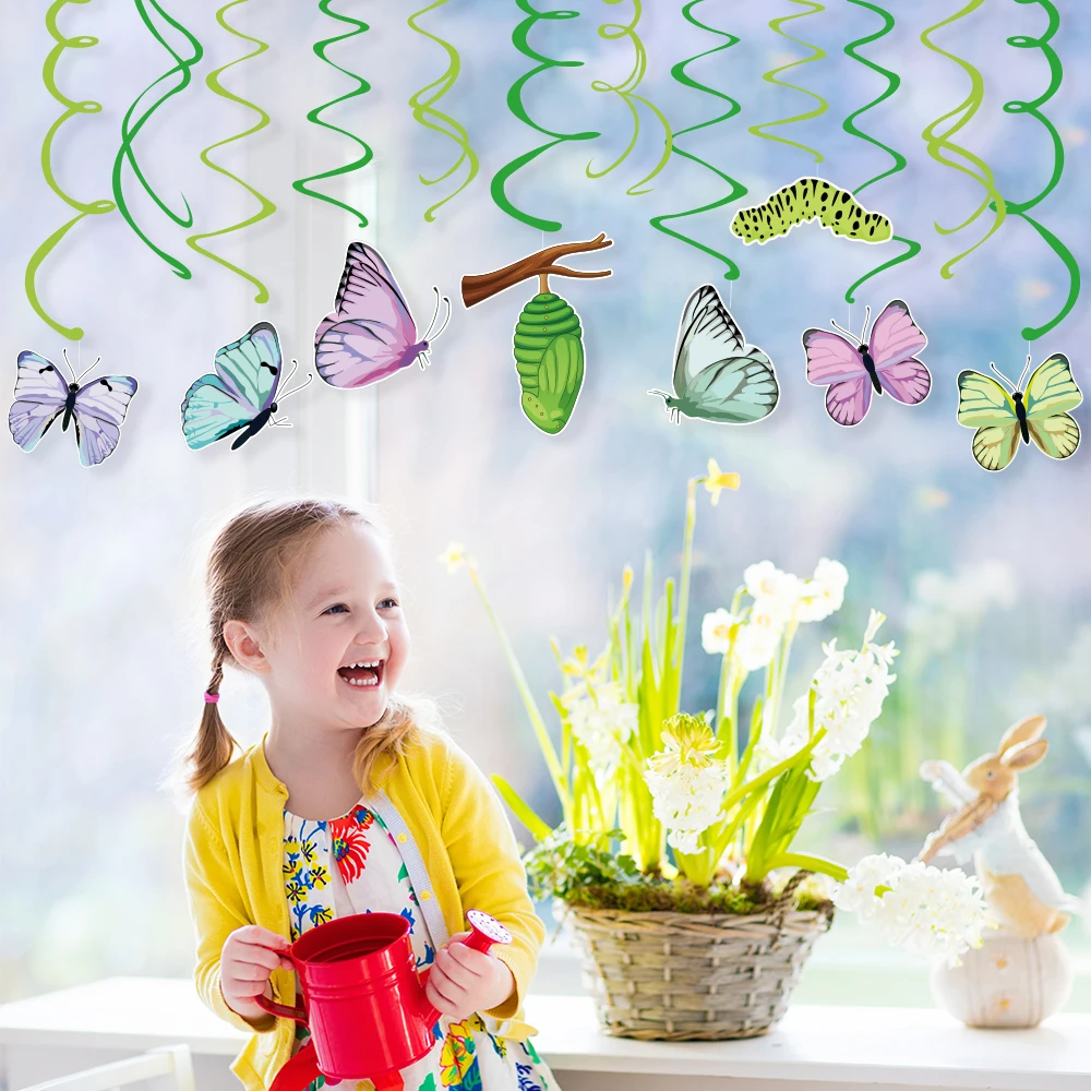

30pcs/set Baby Girl Spring Butterfly Caterpillar Birthday Party Ceiling Hanging Swirls Spirals Baby Shower Party Decorations