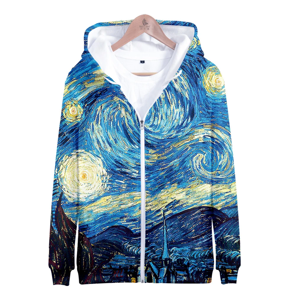 

New Hoodie Popular Mona Lisa Van Gogh 3D Zipper Hoodie men/women Sweatshirt Art Shirt Oil Paint Aesthetic Hoodies Kids Jacket