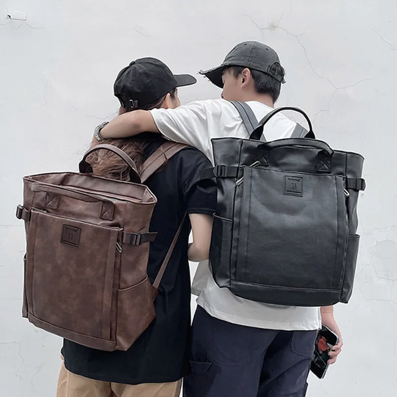 

Large Couple Fashion Leather Leather Travel Backpack Pu Students Back 2021 College New Men Bags Capacity Backpack School Laptop