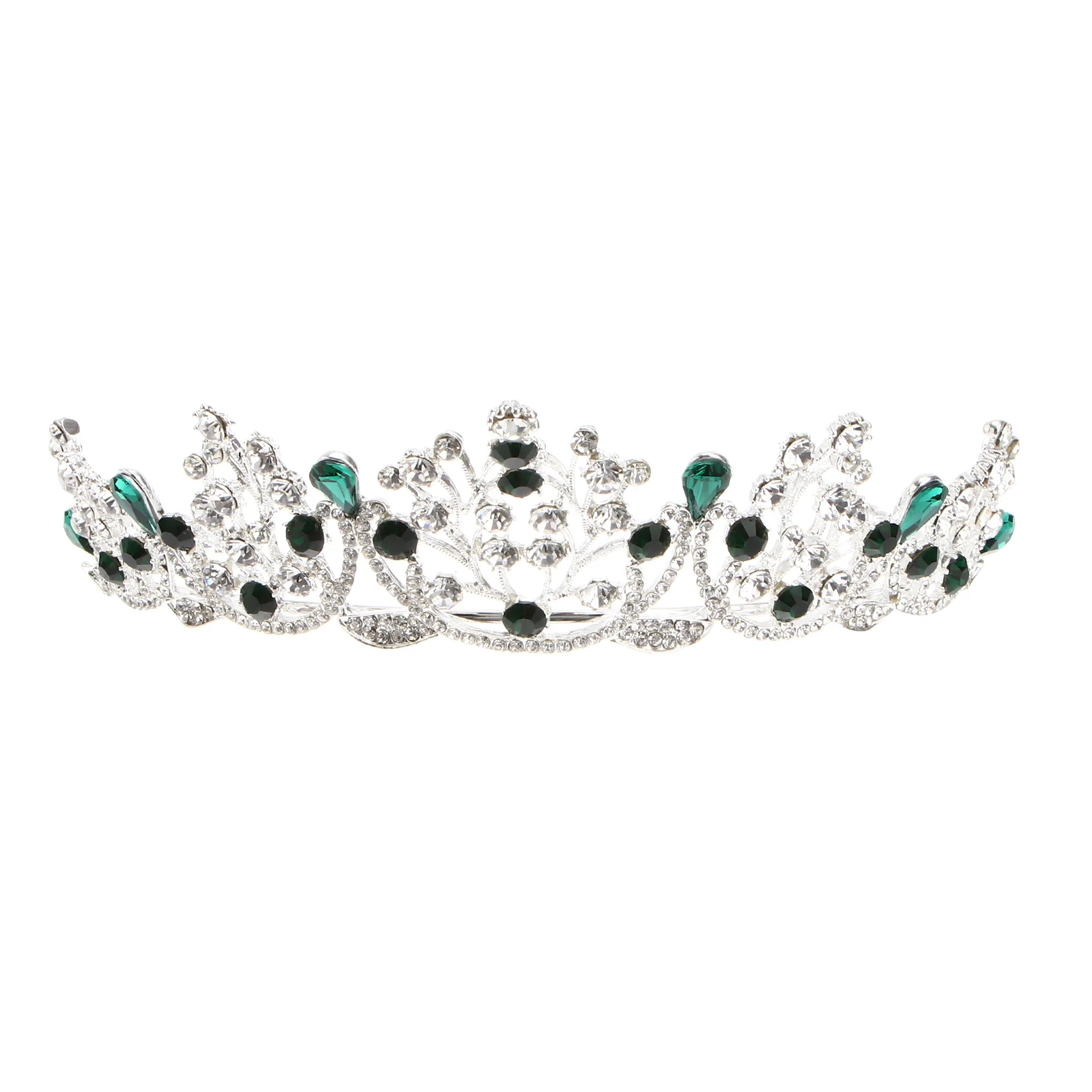 

Vintage Baroque Crown Rhinestone Crown Gemstone Crown Tiara Crown Hair Accessories for Engagement Wedding Party Silver and Green