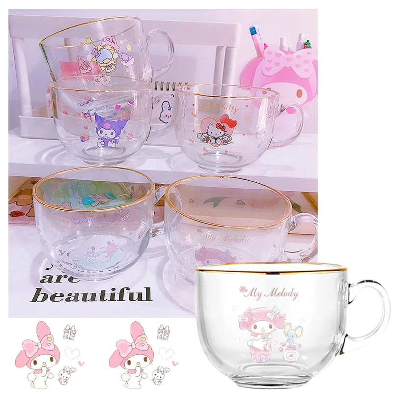 

Sanrioed Kuromi My Melody Cinnamoroll Anime Kawaii Ins Milk Juice Creative Cold Drink Heat-Resistant Breakfast Cup Spoon 480ML