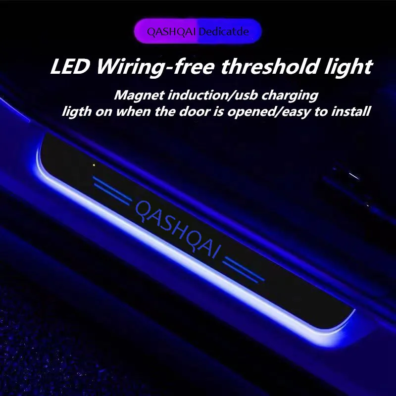 

Car Welcome pedal car sill decoration door LED light foot pedal colorful logo For Nissan QASHQAI Car logo door decorative lamp