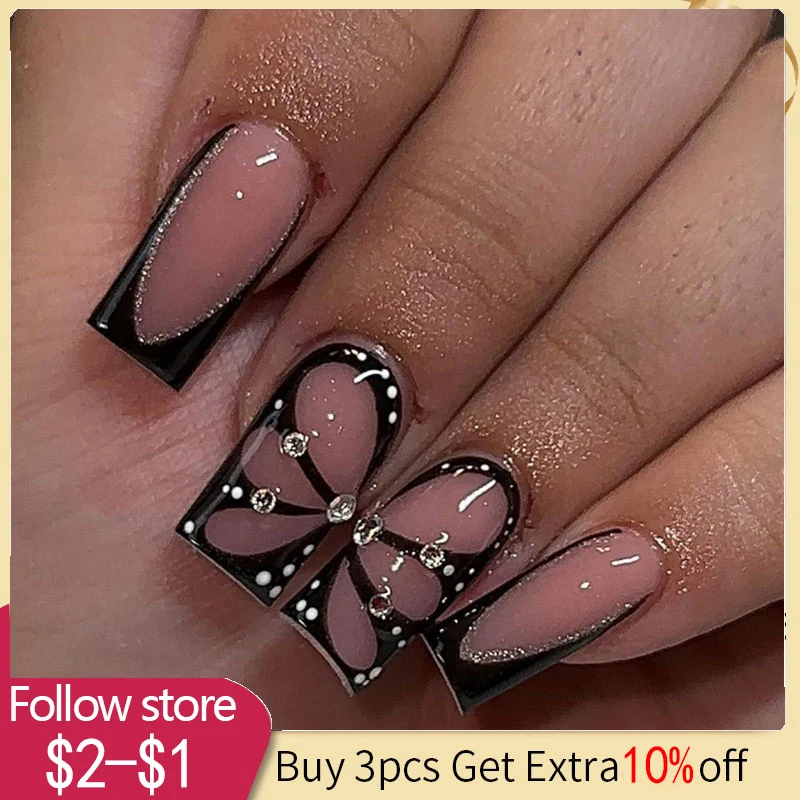 

24pcs Pink French Wearable Nail Art Dark Color Long Fake Nails Detachable Finished False Nails Press On Nails Portable Nails Tip