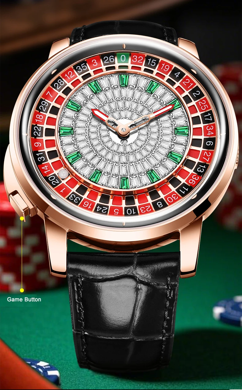 Фото HANBORO Мужские автоматические часы 43 мм Механические наручные часы One Clicke Play Roulette Game 118 шт. Хрустальный циферблат Сапфировый светящийся №2