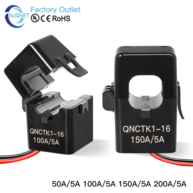 Трансформатор тока с разъемным сердечником, зажим ct QNCTK1-16 50/5 100/5 150/5 200/5 Датчик тока переменного тока, разделенный датчик тока 100A 5A 200A