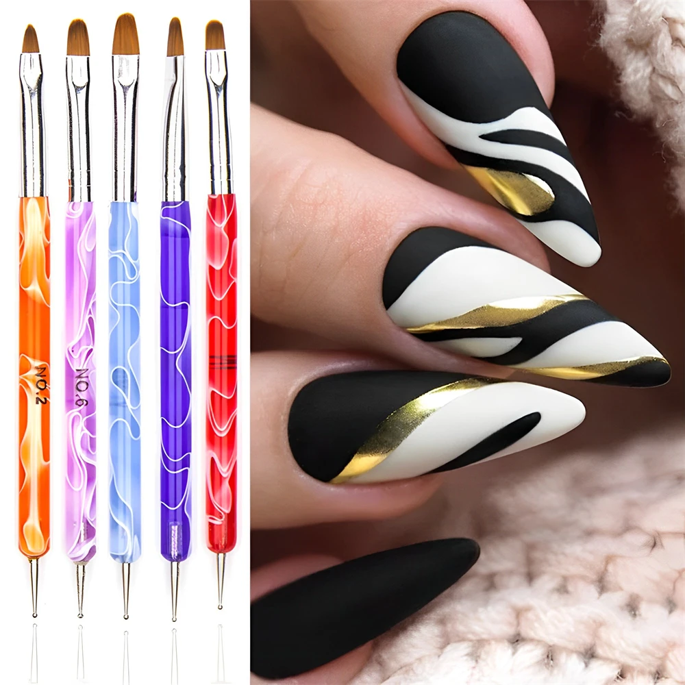 

Двусторонняя ручка для дизайна ногтей, французская Хрустальная пудра, деревянная ручка для резьбы, акриловая ручка для точечного УФ-геля, инструменты для рисования ногтей