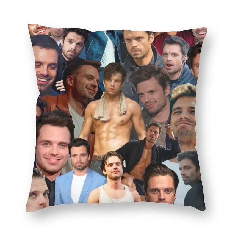 

Sebastian Stan Photo Collage Square Pillowcover Home Decorative Cushion Cover Throw Pillow for Sofa Double-sided Printing