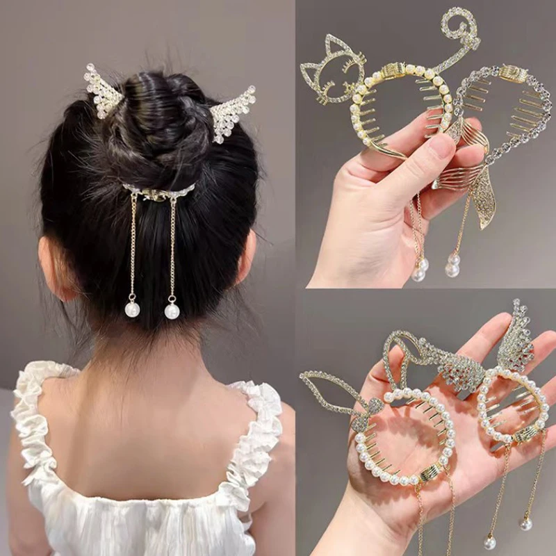 

1pcs Elegant Rhinestone Hair Claw Clips Flower Horsetail Buckle Bun Ponytail Holder Hair Clip Women Female Hair Accessories