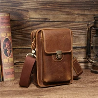 3614 genuine leather men vintage small waist shoulder bag cowhide fashion hook bum belt pack cigarette case 5 5 phone pouch