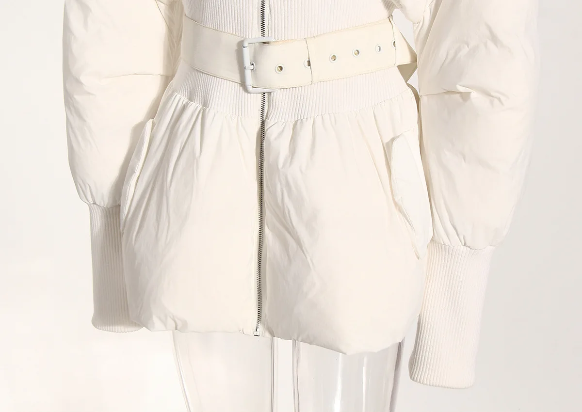 Women's 2022 Autumn winter Pure Color Simple Stand-up Collar Waist Ribbed Patchwork Cotton Clothing Winter Coat for Women