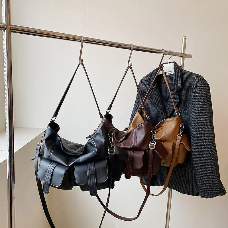 

Vintage Pu High-Quality Winter High-Capacity Women's Messenger Bag Solid Multi Pocket Lady's Armpit Bag Tote Bag