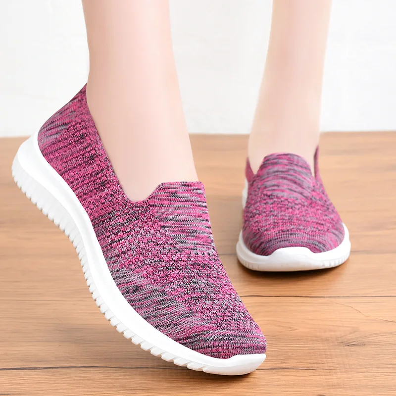 Summer Women Breathable Sneaker Female Knitting Flats Shoes Lightweight Ladies Casual Shoes Non-slip Mom Sports Shoes Flats