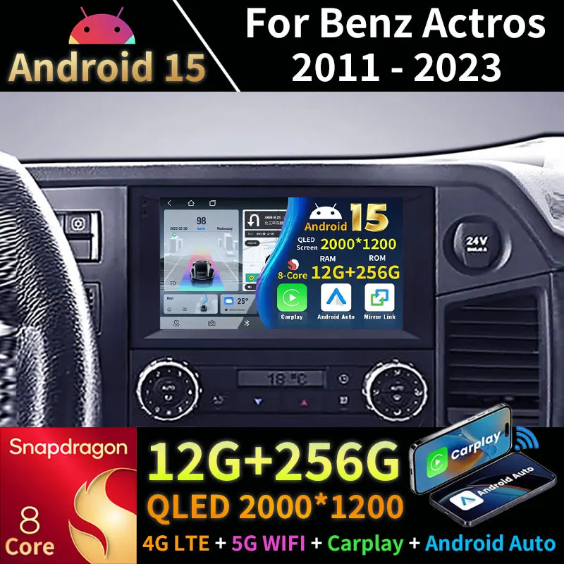 Фото Автомагнитола Android 15 для Mercedes-Benz Actros 2011-2023: GPS-мультимедийный плеер, навигация, беспроводной CarPlay, стереосистема, DSP, камера 360°, Bluetooth №1